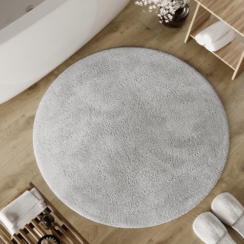 Wecon Home Basics Badteppich Erik – Weicher, getufteter Baumwollteppich – Rutschhemmend & waschbar mit weichem Flor und klarer Optik (80 cm rund, licht grau) von Wecon Home