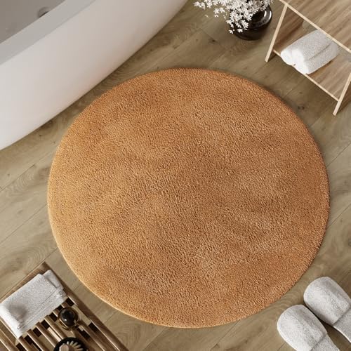 Wecon Home Basics Badteppich Erik – Weicher, getufteter Baumwollteppich – Rutschhemmend & waschbar mit weichem Flor und klarer Optik (80 cm rund, terrakotta) von Wecon Home