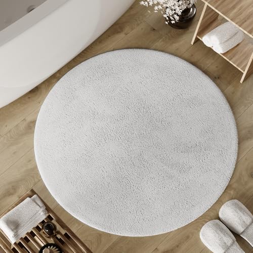 Wecon Home Basics Badteppich Erik – Weicher, getufteter Baumwollteppich – Rutschhemmend & waschbar mit weichem Flor und klarer Optik (80 cm rund, weiß) von Wecon Home