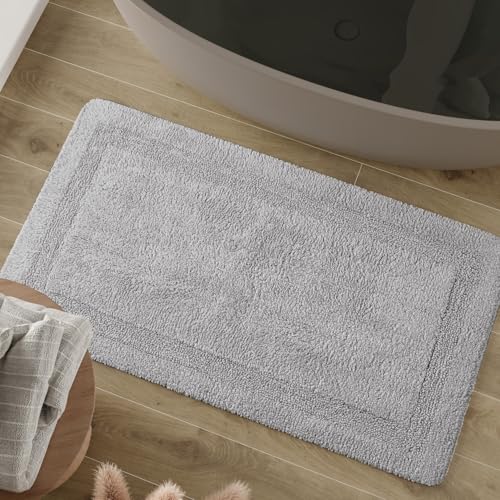 Wecon Home Basics Badteppich Knut – Weicher, getufteter Baumwollteppich mit Bordüre – Rutschhemmend & waschbar (55 x 65 cm, licht grau) von Wecon Home