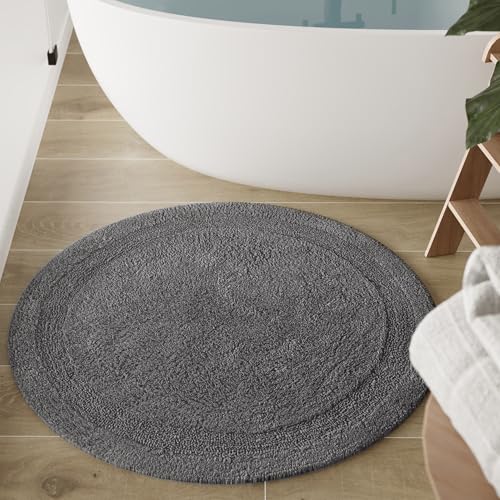 Wecon Home Basics Badteppich Knut – Weicher, getufteter Baumwollteppich mit Bordüre – Rutschhemmend & waschbar (80 cm rund, Granit grau) von Wecon Home