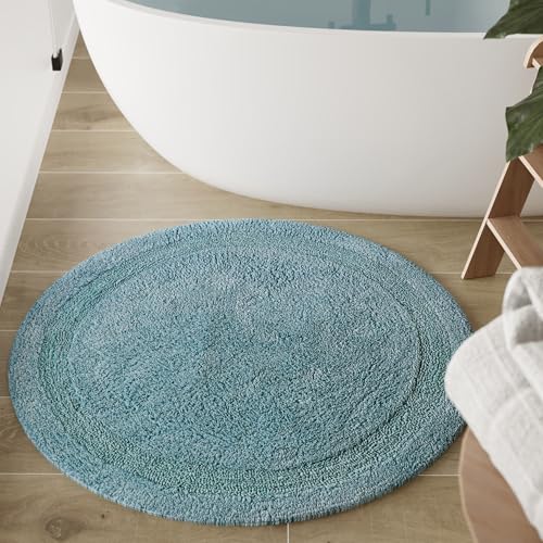 Wecon Home Basics Badteppich Knut – Weicher, getufteter Baumwollteppich mit Bordüre – Rutschhemmend & waschbar (80 cm rund, Rauch blau) von Wecon Home