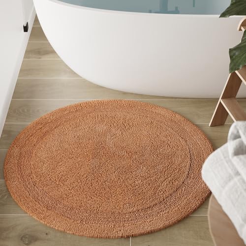 Wecon Home Basics Badteppich Knut – Weicher, getufteter Baumwollteppich mit Bordüre – Rutschhemmend & waschbar (80 cm rund, terrakotta) von Wecon Home