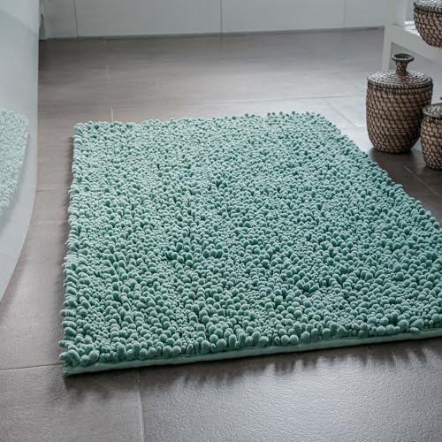 Wecon Home Basics Benno – weicher Hochflor Chenille Badteppich, rutschfest, maschinenwaschbar, warm & gemutlich (50 x 60 cm, Mint grün) von Wecon Home
