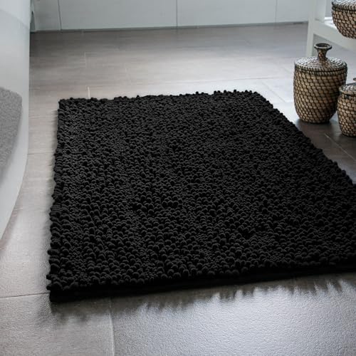 Wecon Home Basics Benno – weicher Hochflor Chenille Badteppich, rutschfest, maschinenwaschbar, warm & gemutlich (50 x 60 cm, schwarz) von Wecon Home