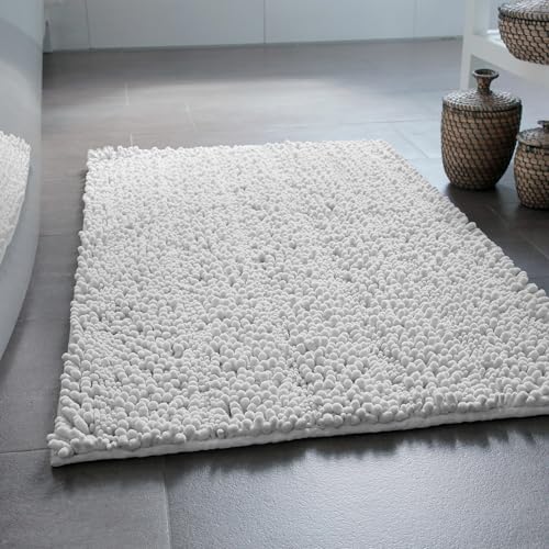 Wecon Home Basics Benno – weicher Hochflor Chenille Badteppich, rutschfest, maschinenwaschbar, warm & gemutlich (60 x 100 cm, weiß) von Wecon Home