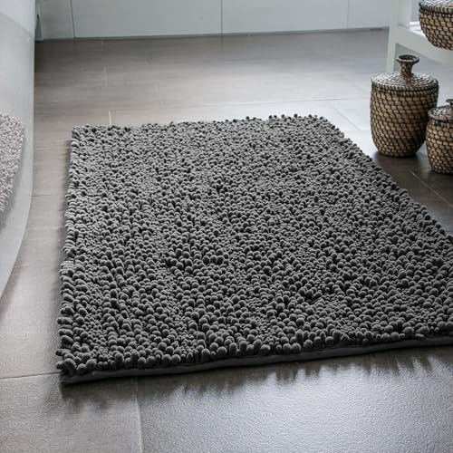 Wecon Home Basics Benno – weicher Hochflor Chenille Badteppich, rutschfest, maschinenwaschbar, warm & gemutlich (80 x 150 cm, grau) von Wecon Home