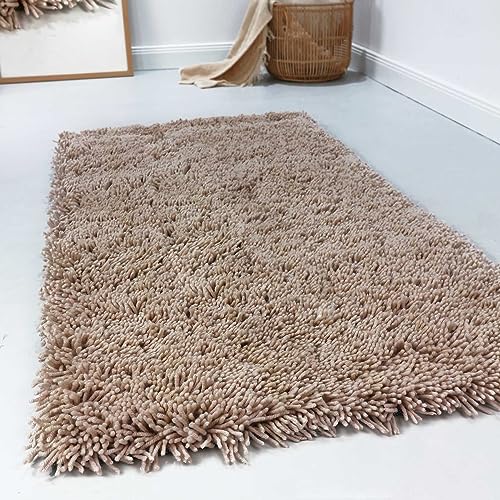 Wecon Home Esprit Hochflor Teppich modern, einfarbig, flauschig aus 100% Schurwolle für Wohnzimmer, Schlafzimmer und Kinderzimmer – Seattle Shag (140 x 200 cm, Creme beige) von Wecon Home