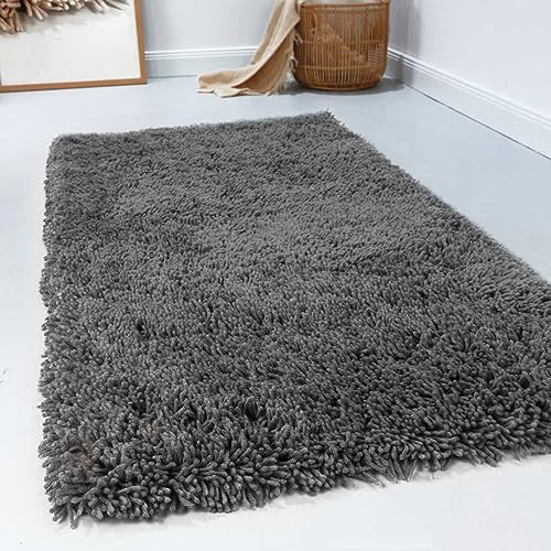 Wecon Home Esprit Hochflor Teppich modern, einfarbig, flauschig aus 100% Schurwolle für Wohnzimmer, Schlafzimmer und Kinderzimmer – Seattle Shag (200 x 300 cm, grau) von Wecon Home