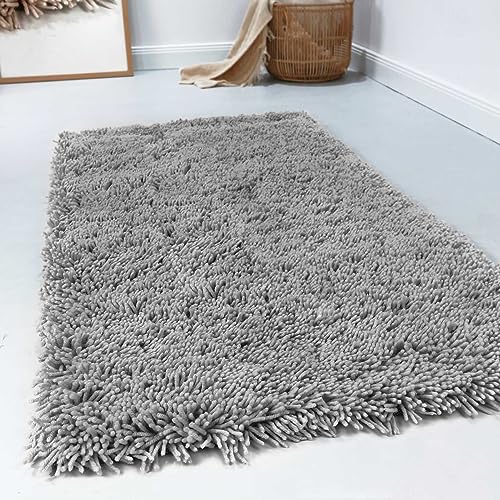 Wecon Home Esprit Hochflor Teppich modern, einfarbig, flauschig aus 100% Schurwolle für Wohnzimmer, Schlafzimmer und Kinderzimmer – Seattle Shag (70 x 140 cm, hellgrau) von Wecon Home