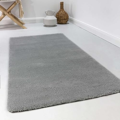 Wecon Home Esprit Schurwollteppich Hochflor modern, kuschelig, für Wohnzimmer, Schlafzimmer oder Arbeitszimmer – Greenwood Rug (140 x 200 cm, hellgrau) von Wecon Home