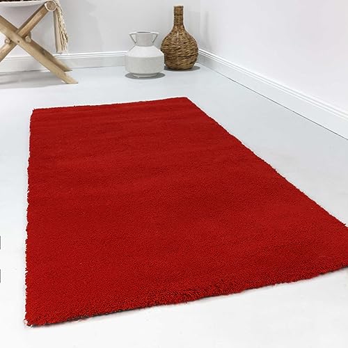 Wecon Home Esprit Schurwollteppich Hochflor modern, kuschelig, für Wohnzimmer, Schlafzimmer oder Arbeitszimmer – Greenwood Rug (70 x 140 cm, rot) von Wecon Home