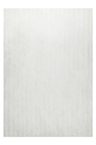 Flauschiger Hochflor Teppich getuftet von Esprit - Modernes welliges Design für Wohnzimmer und Schlafzimmer und mehr - Alice Beach (70 x 140 cm, weiß) von Wecon Home