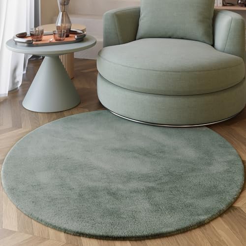 Wecon Home Moderner, sehr Flauschiger Hochflor Teppich von Esprit perfekt für Wohnzimmer, Schlafzimmer und mehr - Alice (200 cm rund, Salbei grün) von Wecon Home