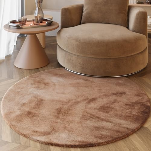 Wecon Home Moderner, sehr Flauschiger Hochflor Teppich von Esprit perfekt für Wohnzimmer, Schlafzimmer und mehr - Alice (200 cm rund, apricot) von Wecon Home