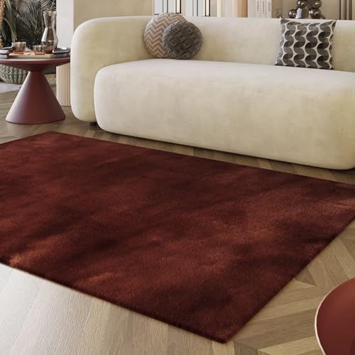 Wecon Home Moderner, sehr Flauschiger Hochflor Teppich von Esprit perfekt für Wohnzimmer, Schlafzimmer und mehr - Alice (70 x 140 cm, Bordeaux) von Wecon Home