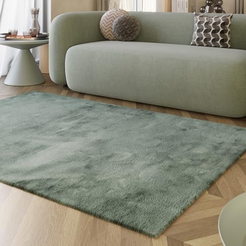 Wecon Home Moderner, sehr Flauschiger Hochflor Teppich von Esprit perfekt für Wohnzimmer, Schlafzimmer und mehr - Alice (70 x 140 cm, Salbei grün) von Wecon Home