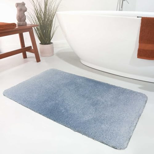 Wecon Home Moderner Flauschiger Badezimmerteppich mit antirutsch Rücken - Luuk (70 x 120 cm, graublau) von Wecon Home