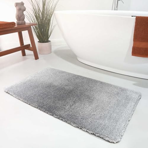 Wecon Home Moderner Flauschiger Badezimmerteppich mit antirutsch Rücken - Luuk (80 x 150 cm, kieselgrau) von Wecon Home
