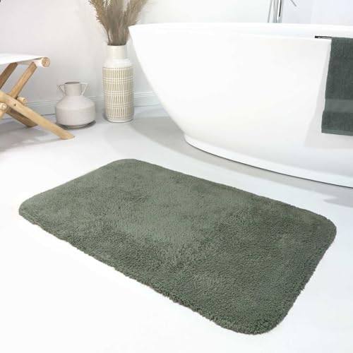 Wecon Home Moderner Flauschiger und waschbarer Badezimmerteppich aus Baumwolle - Ole (55 x 65 cm, grün) von Wecon Home