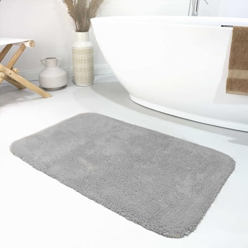 Wecon Home Moderner Flauschiger und waschbarer Badezimmerteppich aus Baumwolle - Ole (55 x 65 cm, hellgrau) von Wecon Home