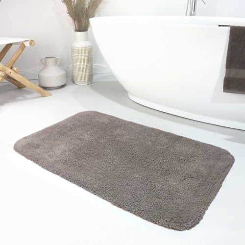 Wecon Home Moderner Flauschiger und waschbarer Badezimmerteppich aus Baumwolle - Ole (60 x 100 cm, Taupe) von Wecon Home