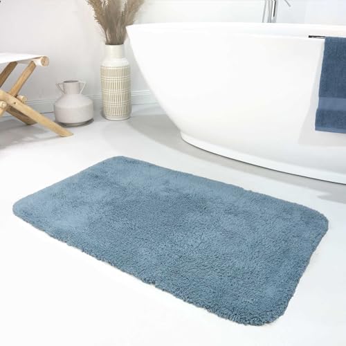 Wecon Home Moderner Flauschiger und waschbarer Badezimmerteppich aus Baumwolle - Ole (60 x 100 cm, grau blau) von Wecon Home