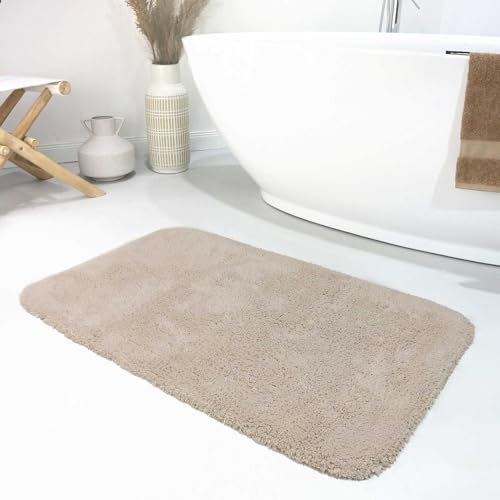 Wecon Home Moderner Flauschiger und waschbarer Badezimmerteppich aus Baumwolle - Ole (70 x 120 cm, Creme beige) von Wecon Home