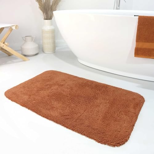 Wecon Home Moderner Flauschiger und waschbarer Badezimmerteppich aus Baumwolle - Ole (70 x 120 cm, Terracotta) von Wecon Home