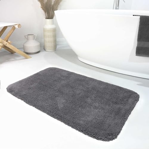 Wecon Home Moderner Flauschiger und waschbarer Badezimmerteppich aus Baumwolle - Ole (70 x 120 cm, grau) von Wecon Home