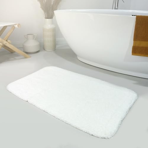 Wecon Home Moderner Flauschiger und waschbarer Badezimmerteppich aus Baumwolle - Ole (80 x 150 cm, weiß) von Wecon Home
