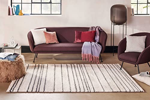 Wecon Home Moderner und gemütlicher Esprit Hochflor-Teppich mit Streifenmuster für Wohnzimmer, Schlafzimmer und Kinderzimmer - Gesa (80 x 150 cm, Creme weiß) von Wecon Home