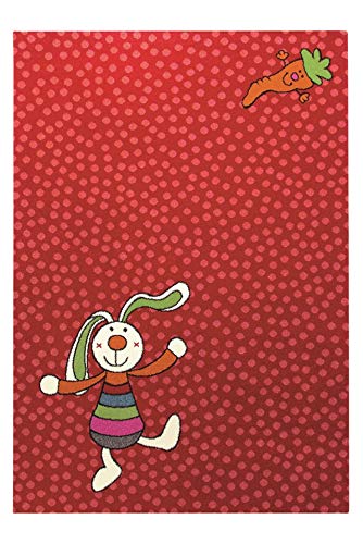 Wecon Home Sigikid I Moderner Kurzflor Kinderteppich, Kinderzimmer für Mädchen & Jungen I Rainbow Rabbit | SK-0523-02 (80 x 150 cm, rot) von Wecon Home