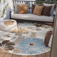 Wecon home Outdoorteppich "Beach Flower", rund, 5 mm Höhe, für Innen & Außen, strapazierfähig, pflegeleicht, Hoch-Tief Effekt von Wecon Home
