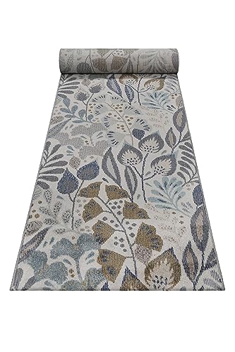 Wetterfester In- & Outdoor Teppich von Esprit mit blumigem Muster ideal für Balkon, Terrasse, Küche, Flur, Wohnmobil, Garten und Camping – Lilly (80 x 300 cm, blau beige) von Wecon Home