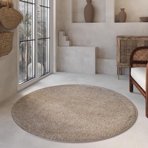 WECONhome Basics Teppich Nova – Weicher, gewebter Teppich mit 25 mm Flor – Modern & langlebig (200 cm rund, Sand beige) von Wecon home Basics