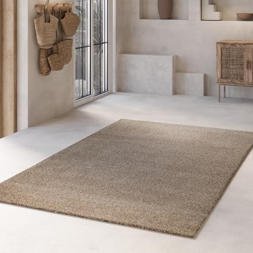 WECONhome Basics Teppich Nova – Weicher, gewebter Teppich mit 25 mm Flor – Modern & langlebig (80 x 400 cm, Sand beige) von Wecon home Basics
