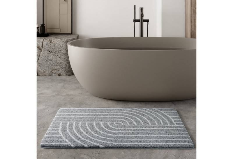 Wecon home Basics Badematte Hilda, Höhe 15 mm, Polyester, rechteckig, waschbar, rutschfest, strapazierfähig, pflegeleicht mit Retro Muster von Wecon home Basics
