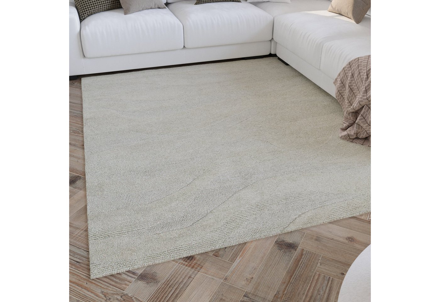 Wecon home Wollteppich Hamptons THIRTYFOUR, rechteckig, Höhe: 15 mm, Läufer, Schurwolle, Kurzflor, Wohnzimmer, Schlafzimmer, Wellen von Wecon home