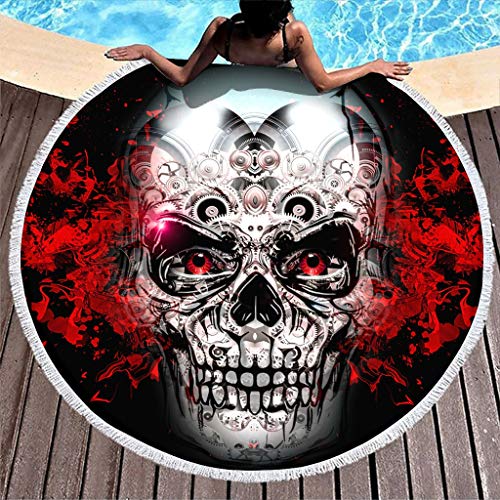 Wecrayon Totenkopf Strandtuch Groß Rund Microfaser Strandtücher Saugfähig Strandhandtuch Badetuch Picknickdecke Strandmatte Yogamatte Handtücher für Zwei Personen White 150 cm von Wecrayon