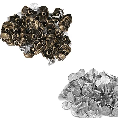 WedDecor 11 mm bronzefarbene Totenkopfnieten Kopf Punk Metall – Mode-Accessoires für Ledergürtel, Taschen, DIY-Arbeit, Schuhe, Designer-Kleidung (100 Stück) von WedDecor