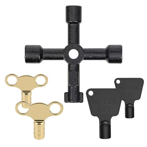 WedDecor 5-teiliges Multifunktionswerkzeug-Set – 2 schwarze Gaszähler-Box-Set, 2 Heizkörper-Entlüftungsschlüssel-Set und 1 4-Wege-Universalschlüssel – Schlüssel für Gaszähler-Boxen, Heizkörper WedDecor 5-teiliges Multifunktionswerkzeug-Set – 2 schwarze Gaszähler-Box-Set, 2 Heizkörper-Entlüftungsschlüssel-Set und 1 4-Wege-Universalschlüssel – Schlüssel für Gaszähler-Boxen, Heizkörper von WedDecor