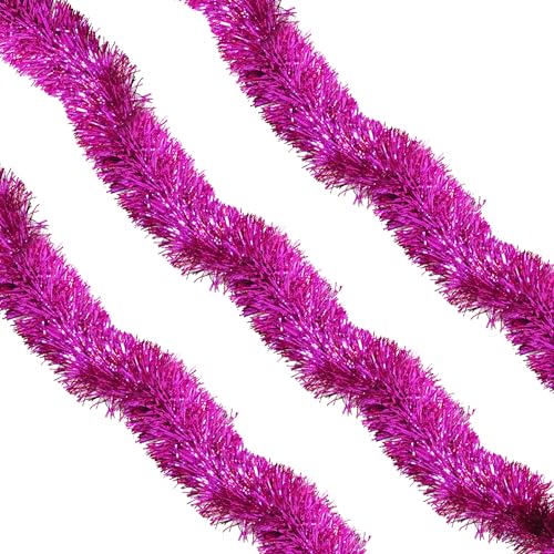 WedDecor 9 cm lange Weihnachts-Lametta-Girlande für Weihnachtsbaumschmuck, 2 m dünne Weihnachts-Lametta-Girlande für Innen- und Außenbereich, Weihnachtsdekoration, Partyzubehör, Rose Pink von WedDecor
