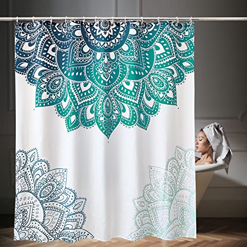 WedDecor Badezimmer-Duschvorhang, wasserdicht, schimmelresistent, strapazierfähig, 100 % Polyester, mit 12 Vorhanghaken, 180 cm x 200 cm, Mandala-Blumenmuster von WedDecor