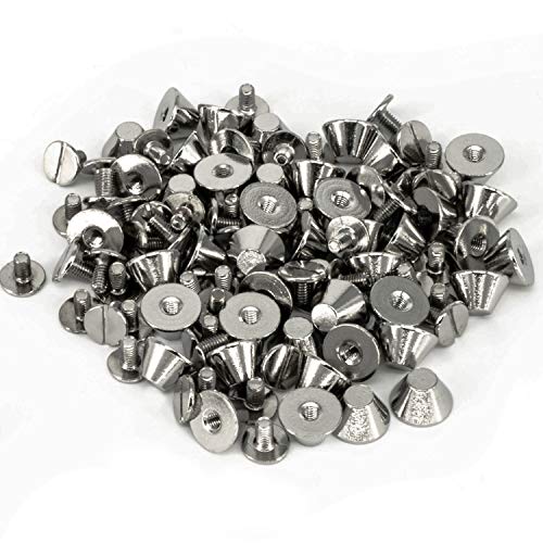 WedDecor Messing Eimer Pilz Kegel Schrauben Rückseite Flach Nieten Nieten für Lederhandwerk Beutel Schuhe Punk Spike Kleidung Deko DIY Projekte, 10mm - Silbern, 10MM von WedDecor
