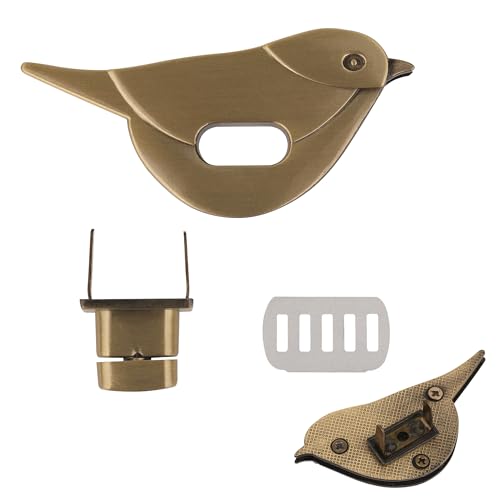 WedDecor Metall-Drehschloss in Vogelform, dekorativer Drehverschluss, Hardware für Handtaschen, Geldbörsen, Retro-Umhängetaschen, DIY-Lederhandwerk-Zubehör, Spatz-geformtes Taschenschloss für von WedDecor