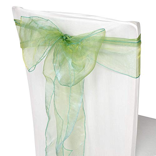 WedDecor Organza-Schärpen für Stuhlhussen Fuller Bow in Grün für Bankett, Geburtstag, Jubiläum, Weihnachtsfeiern, Eventdekorationen, 17 cm x 280 cm, 100 Stück von WedDecor