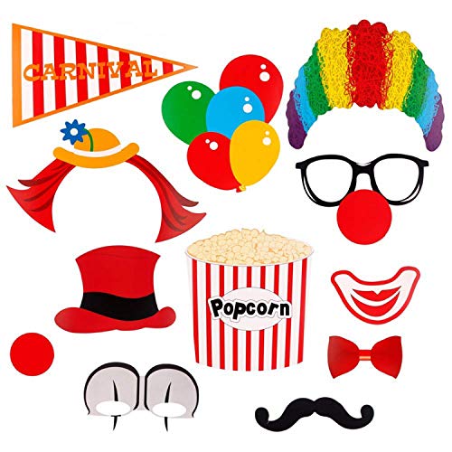 WedDecor Party Requisiten Photo Booth Zirkus Themed Pappe mit unbefestigtem Holzstab Karneval Feier Clown Funny Fotografie Dekoration Zubehör, 36 Stück von WedDecor