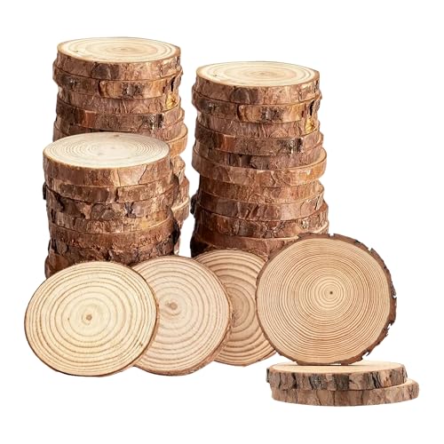 WedDecor Rohe runde Holzscheiben für Bastelarbeiten und rustikale Hochzeitsdekoration, unlackierte Holzstücke, Kuchenplattformen, Displayhalter, individuelle Gravur und handgefertigte Dekorationen, 50 von WedDecor