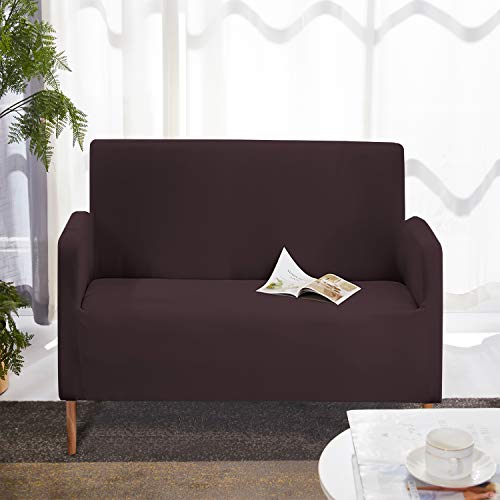 WedDecor Sofabezug aus Elastan für Wohnzimmer, Polyester-Stretch-Sofabezug, Möbelschutz mit elastischer Unterseite, weicher, Rutschfester 2-Sitzer-Bezug für Loveseat Couch, Sofabezug, Schokolade von WedDecor